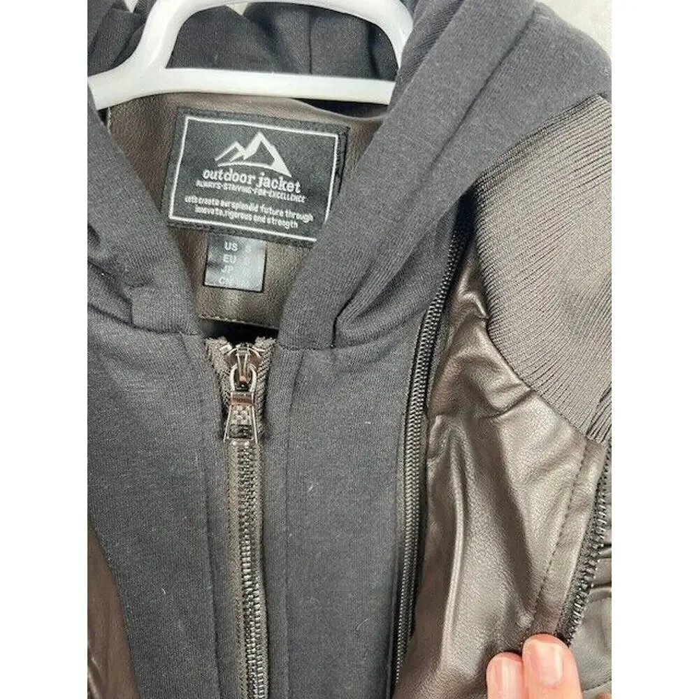 Men's Faux Leather Jacket w/ Removable Hood Motorcycle Jacket Causal Warm Small